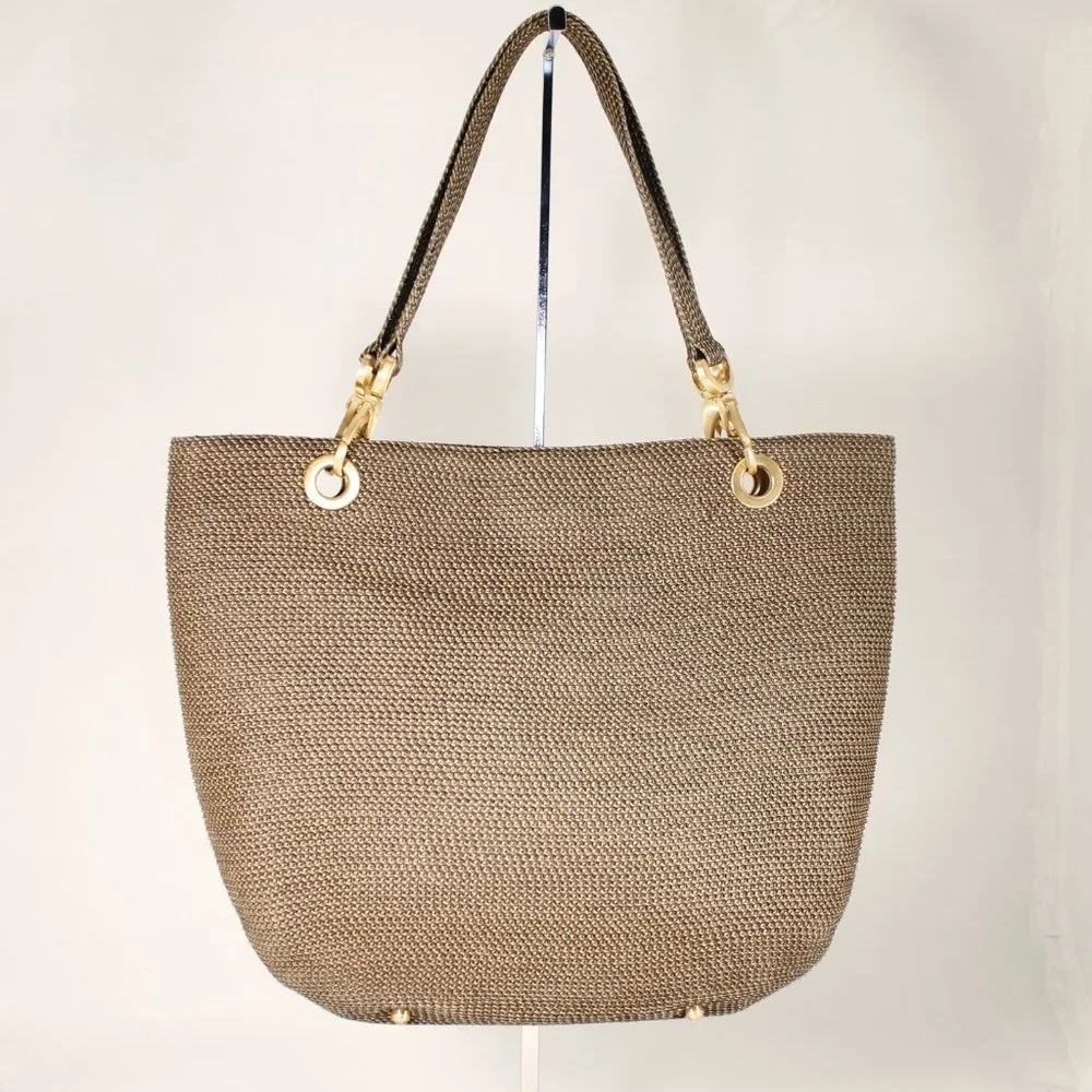 ERIC JAVITZ Black & Metallic Gold Woven Tote, Chunky Gold Accents, Medium Size - Picture 8 of 16